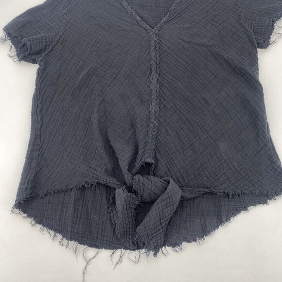 Stark X Size Small Black V-Neck Gauze Tie Front Blouse Exposed Hem - Picture 5 of 9